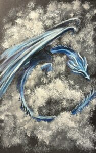 acrylic painting of blue dragon