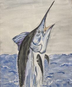 acrylic canvas painting of marlin in the ocian