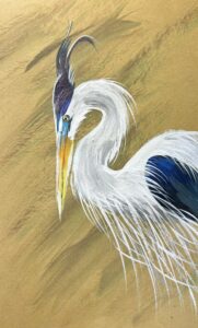 acrylic painting of a blue and white bird