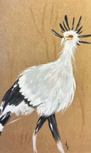 acrylic painting of a secretary bird