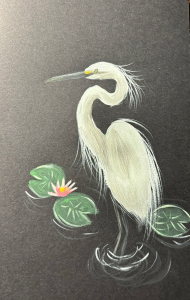 Crane and lilies acrylic painting