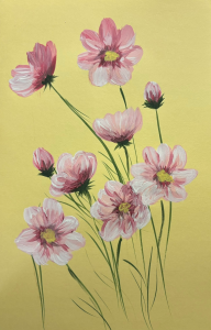 Pink flower bunch acrylic painting