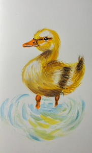 Yellow duckling acrylic painting