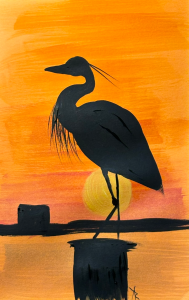 Orange crane acrylic painting