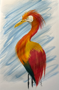 Orange and red bird acrylic painting