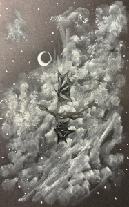 Dragon in clouds acrylic painting