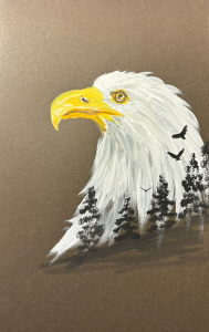 Eagle with trees acrylic painting