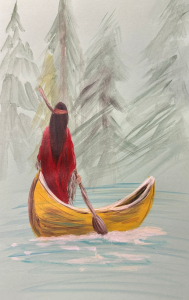 Indian in boat acrylic painting