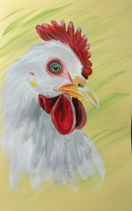 white rooster acrylic painting