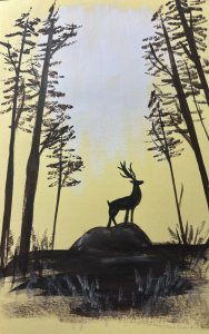 Deer in the trees acrylic painting